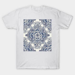 Floral Diamond Doodle in Dark Blue and Cream T-Shirt